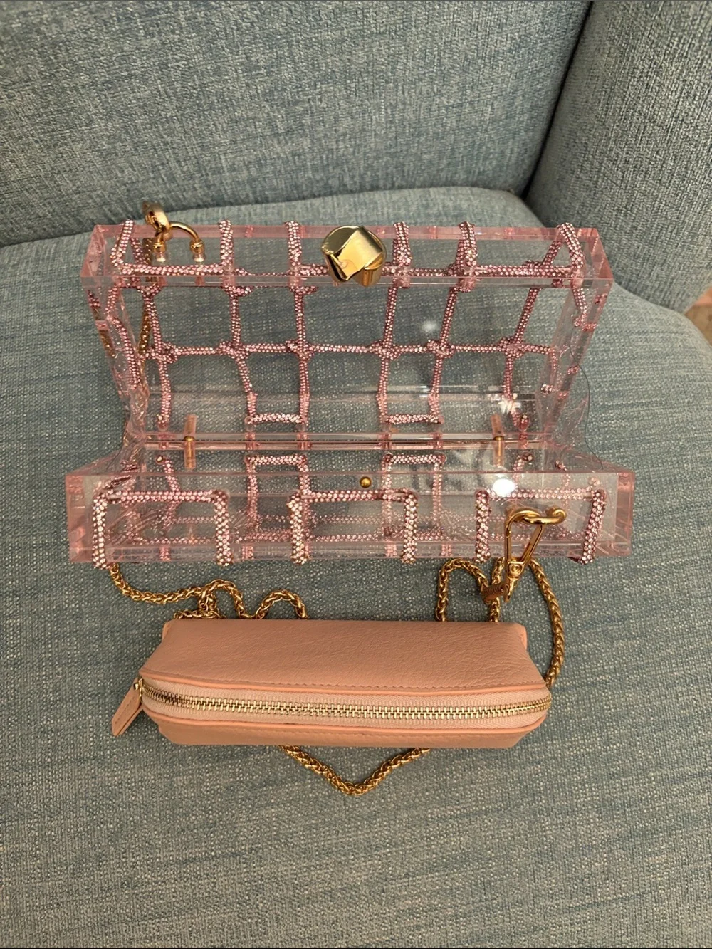 Altar'd State Pink Crystal Grid Crossbody with Gold Chain Strap - Picture 5 of 16